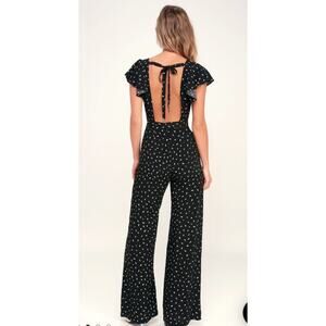 Lulu’s Fine Print Black and White Print Backless Wide Leg Jumpsuit Size S